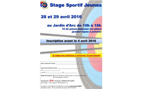 STAGE SPORTIF JEUNES - 28 et 29 AVRIL 2016